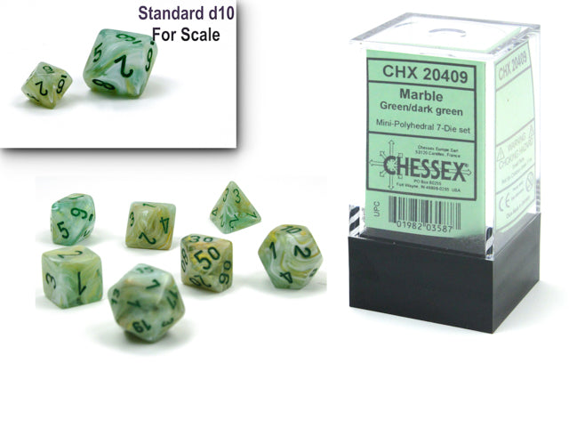 Marble Mini Polyhedral 7 Die Set Green/Dark Green