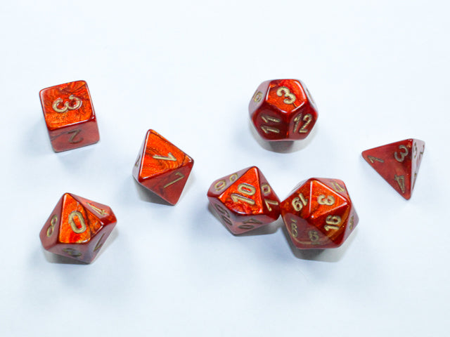 Scarab Scarlet/gold Mini Polyhedral 7 Die Set