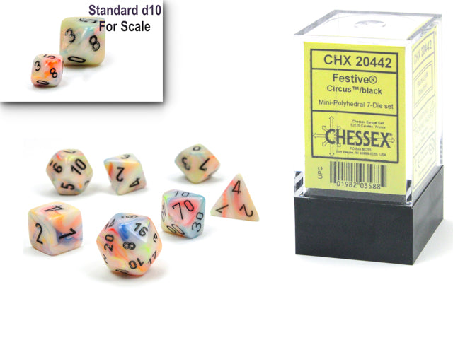 Festive Mini Polyhedral 7 Die Set Circus/Black