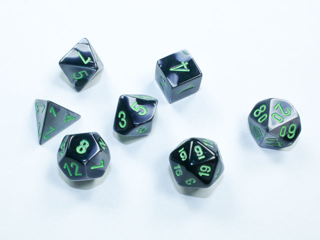 Gemini Black-Grey/green Mini Polyhedral 7 Die Set
