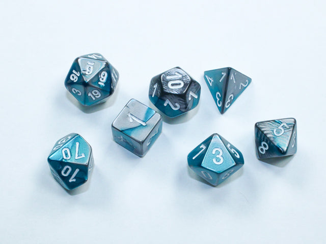 Gemini Steel-Teal/white Mini Polyhedral 7 Die Set