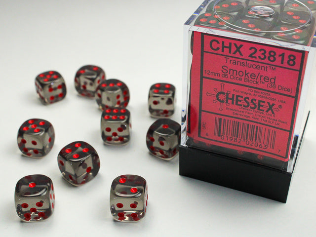 Chessex: Translucent 12mm D6 Smoke/Red Dice Block (36 dice)