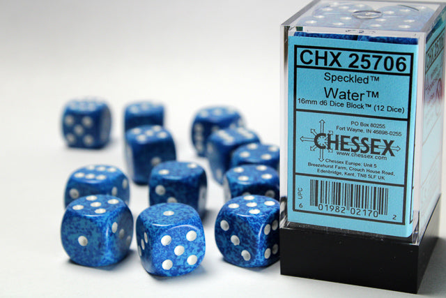 Chessex: Speckled Water 16mm D6 Dice Block (12 dice)