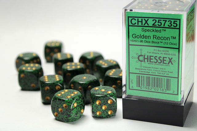 Chessex: Speckled Golden Recon 16mm D6 Dice Block (12 dice)
