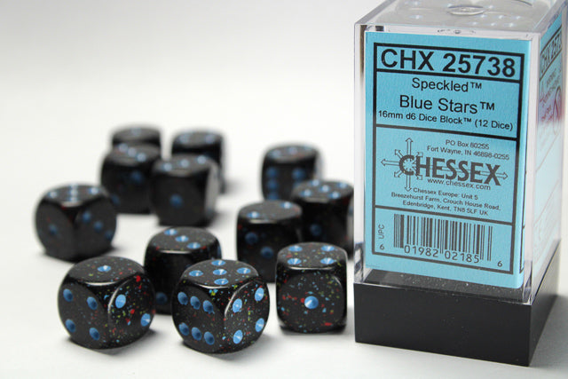 Chessex: Speckled Blue Stars 16mm D6 Dice Block (12 dice)