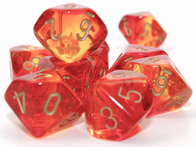 Chessex Gemini Translucent Red-Yellow/gold Set of Ten d10