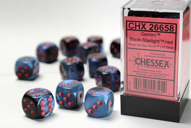 Chessex: Gemini Black Starlight / Red 16mm Dice Block (12 dice)