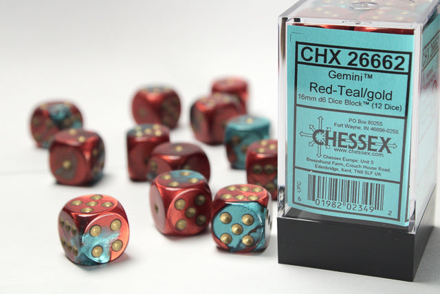 Chessex: Gemini Blue/Gold 12mm D6 Dice Block (36 dice)