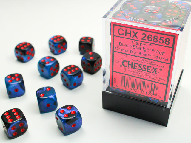 Chessex: Gemini Black Starlight / Red 12mm D6 Dice Block (36 dice)