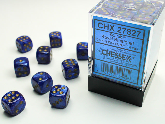 Chessex: Scarab Royal Blue/Gold D6 Dice Block (36 dice)