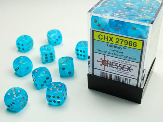 12mm d6 Dice block Luminary Sky/Silver (36 Dice)