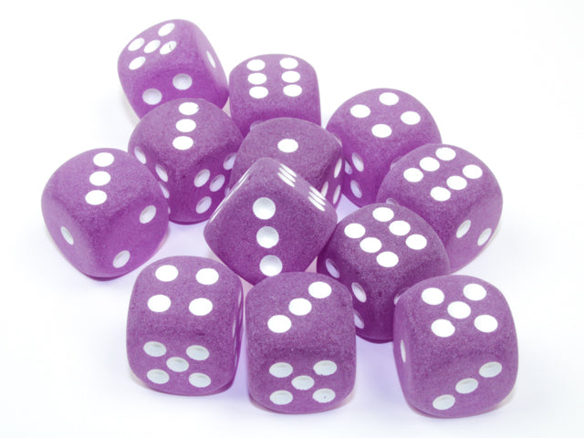 Chessex: Frosted Purple/white 16mm D6 Dice Block (12 Dice)