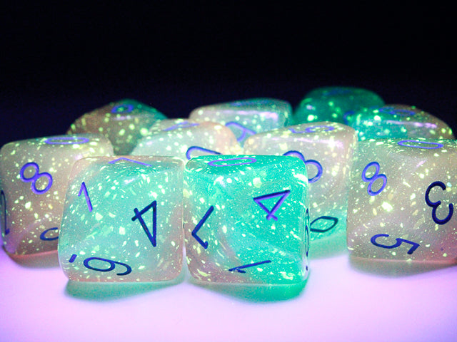 Chessex Gemini Gel Green-Pink/blue set of ten d10
