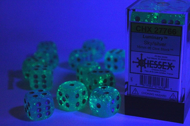 Chessex: Luminary Sky/silver 16mm d6 Dice Block (12 dice)