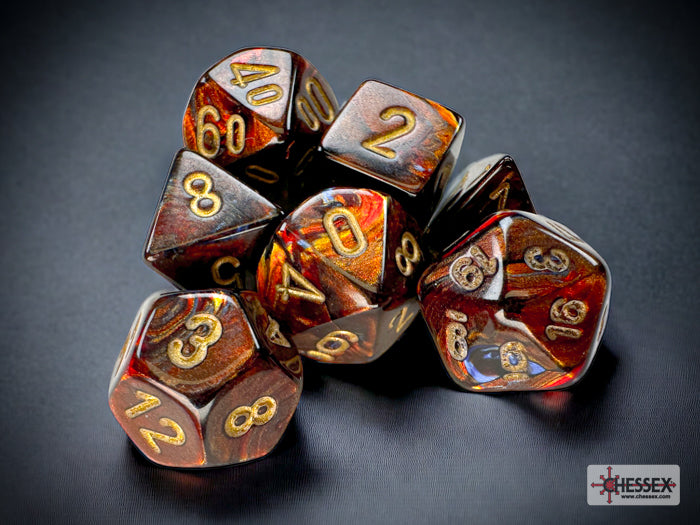 Scarab® Mini-Polyhedral Blue Blood™/gold 7-Die Set
