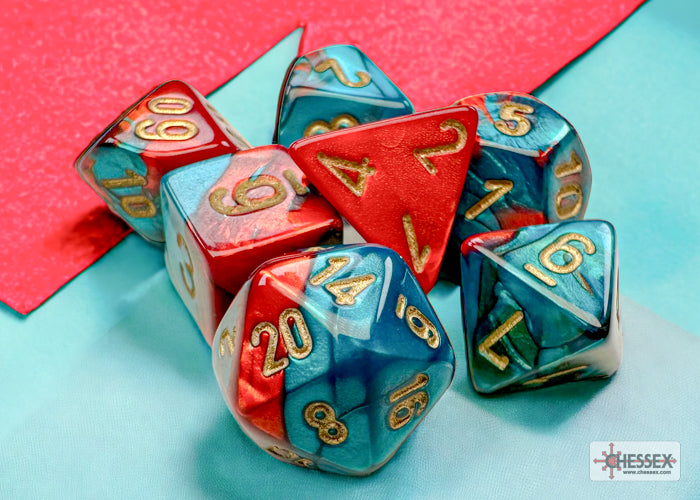 Chessex: Gemini® Mini-Polyhedral Red-Teal/gold 7-Die Set