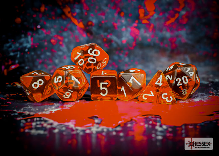 Chessex: Translucent Polyhedral Orange/White 7-Die Set