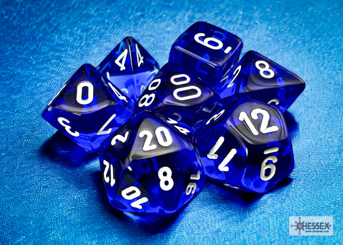 Chessex: Translucent Polyhedral Blue/white 7-Die Set