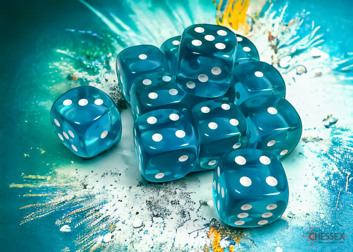 Chessex: Translucent 16mm D6 Teal/White Dice Block (12 dice)