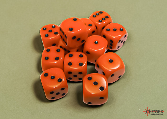 Chessex: Opaque 16mm D6 Orange/Black Dice Block (12 dice)