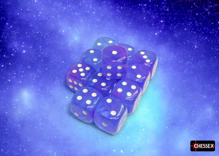 Nebula Aura/white Luminary 16mm d6 Dice Block (12 dice)