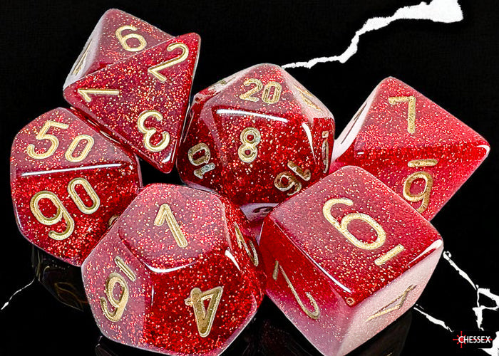Glitter Mega-hedral Ruby/gold 7-Die Set