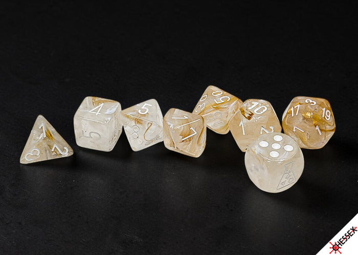 Borealis Champagne/white Polyhedral 7-Dice Set (with bonus die)