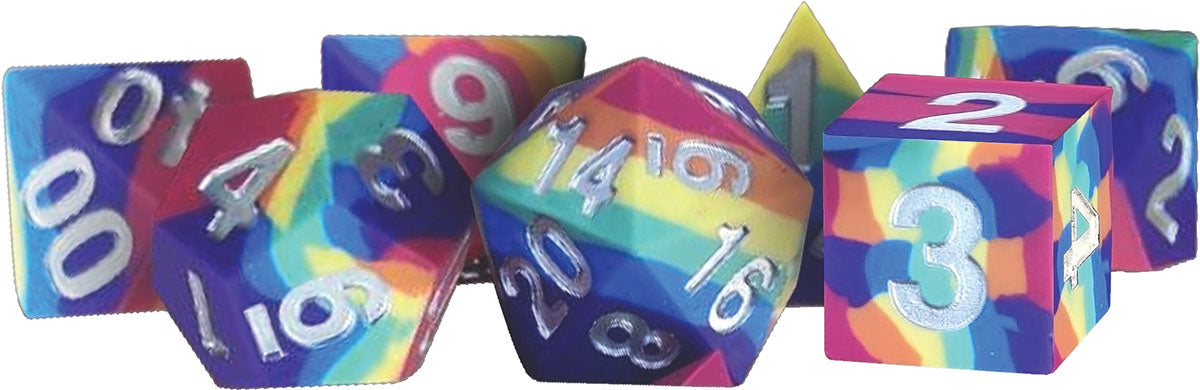 Sharp Edge Silicone Poly Dice Set: Rainbow