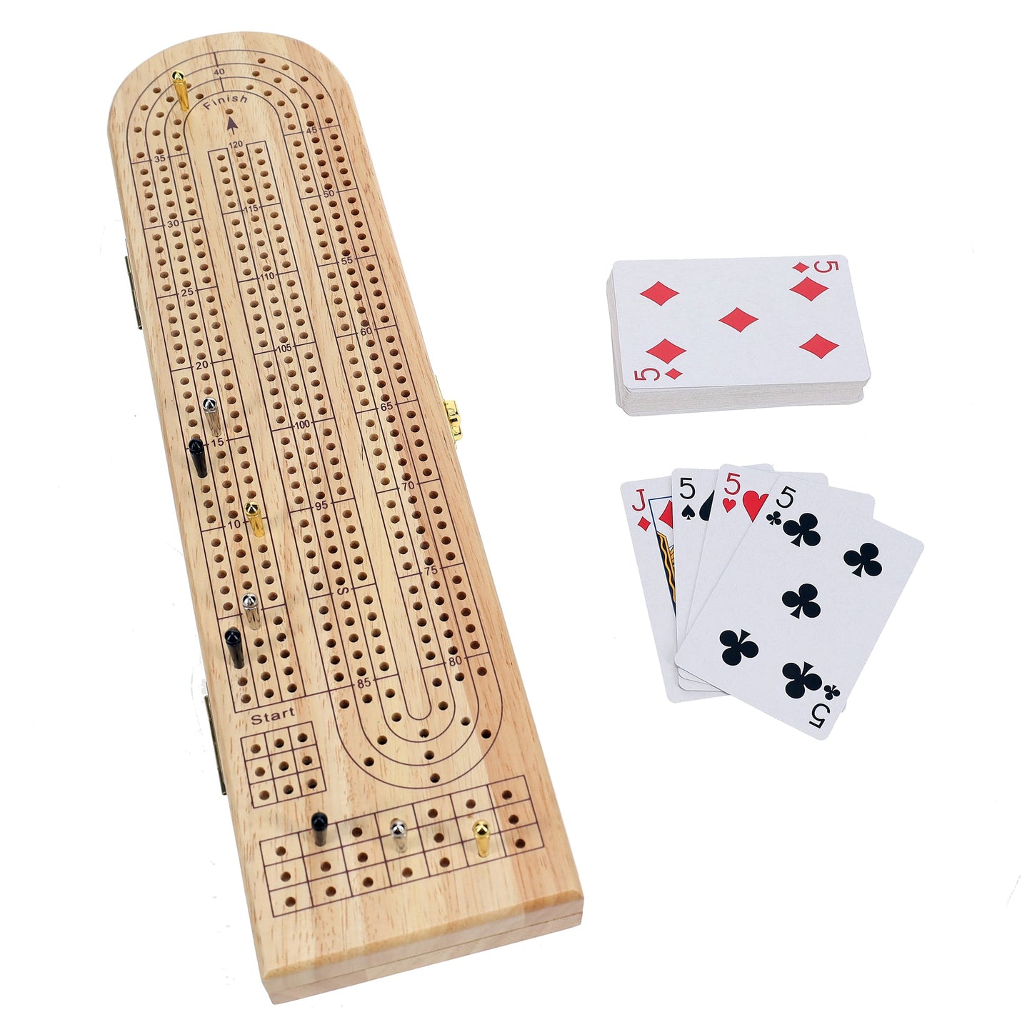Pacific Shore Games Wooden Cribbage Board Game Set, Continuous 3 Track