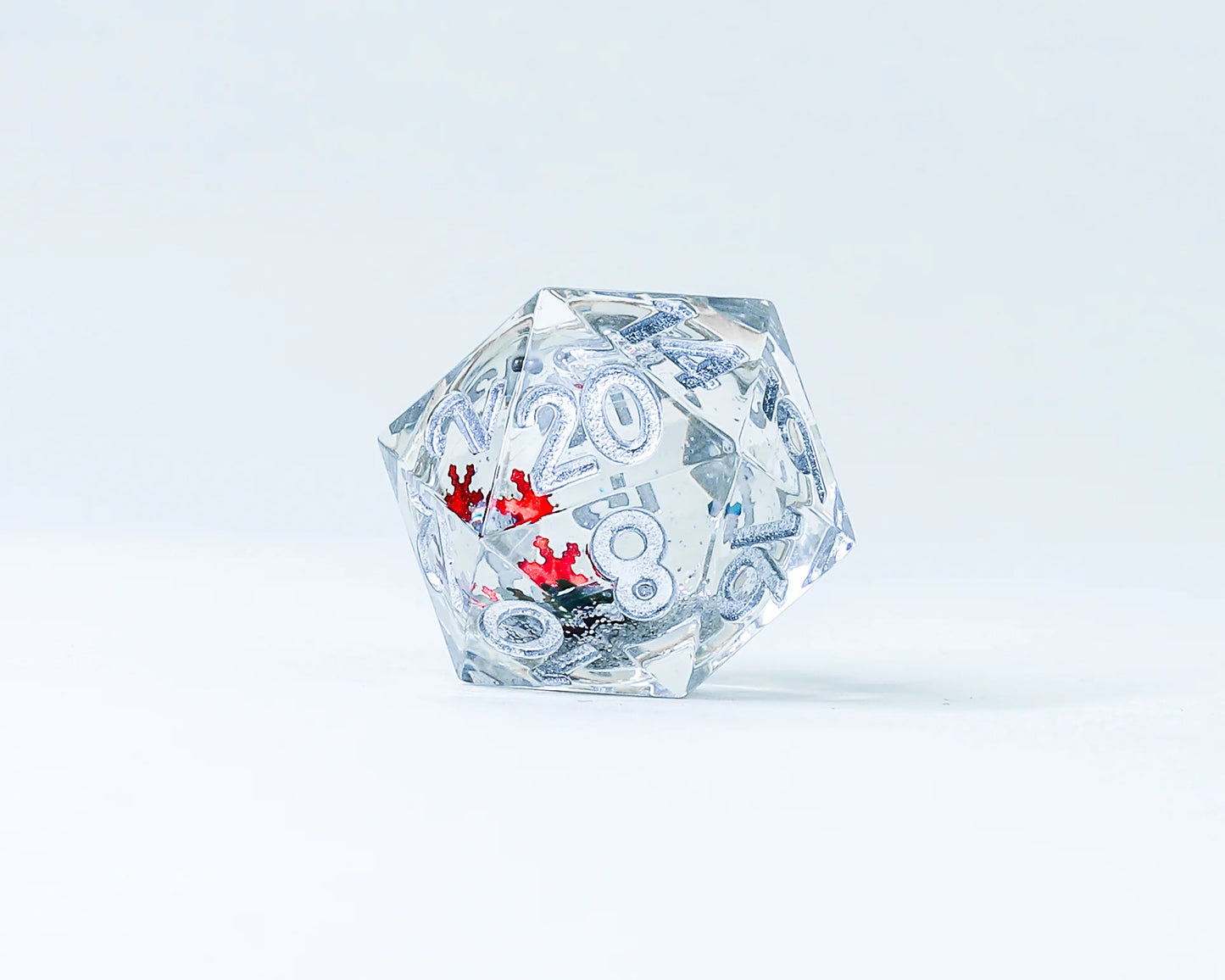 Snow Globe: 22mm Sharp Edged D20 - Silver Ink (Silver Glitter, Silver Green Snow)