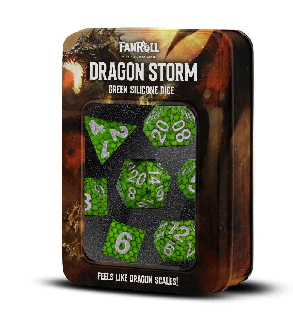 FanRoll: 7CT Dragon Storm Silicone - Green Dragon Scales Polyhedral Dice Set