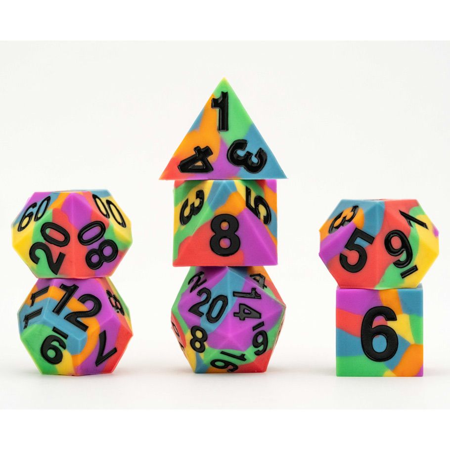 Sharp Edge Silicone Poly Dice Set: Pride Rainbow