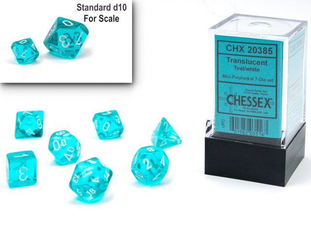 Translucent Mini Polyhedral 7 Die Set Teal/White