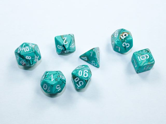 Marble Oxi-Copper/white Mini Polyhedral 7 Die Set