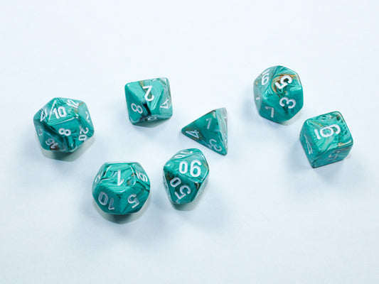 Marble Oxi-Copper/white Mini Polyhedral 7 Die Set