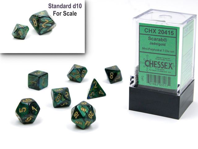 Scarab Mini Polyhedral 7 Die Set Jade/Gold