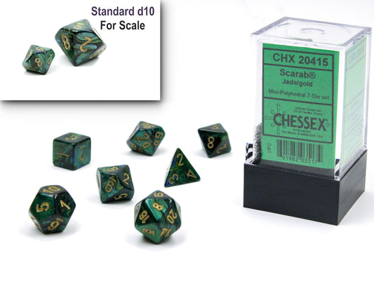Scarab Mini Polyhedral 7 Die Set Jade/Gold