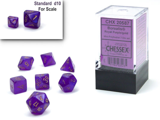 Borealis Mini Polyhedral 7 Die Set Royal Purple/Gold Luminary
