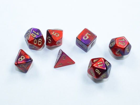 Gemini Purple-Red/gold Mini Polyhedral 7 Die Set