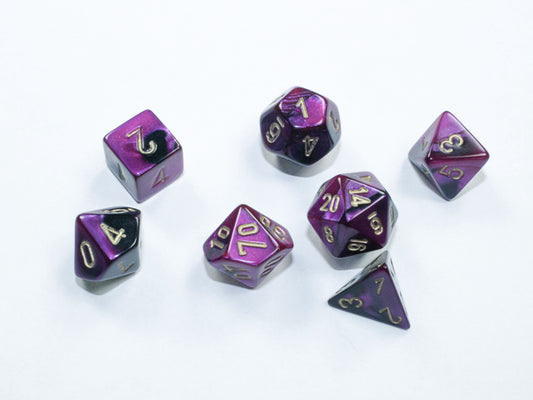 Gemini Black-Purple/gold Mini Polyhedral 7 Die Set
