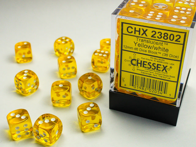 Chessex: Translucent 12mm D6 D6 Yellow/White Dice Block (36 dice)