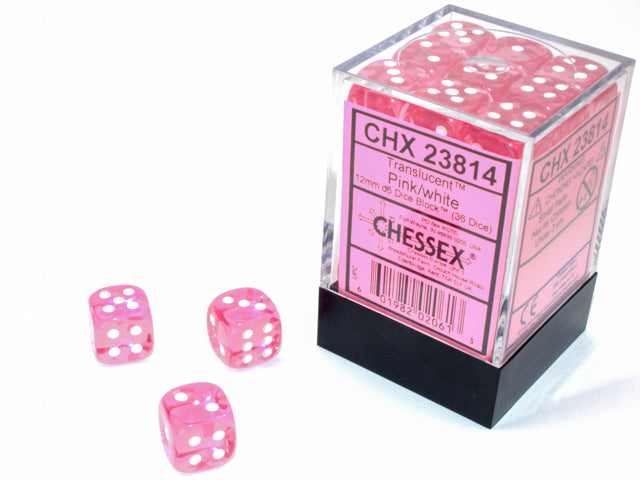 Chessex: Translucent 12mm D6 Pink/White Dice Block (36 dice) (1)