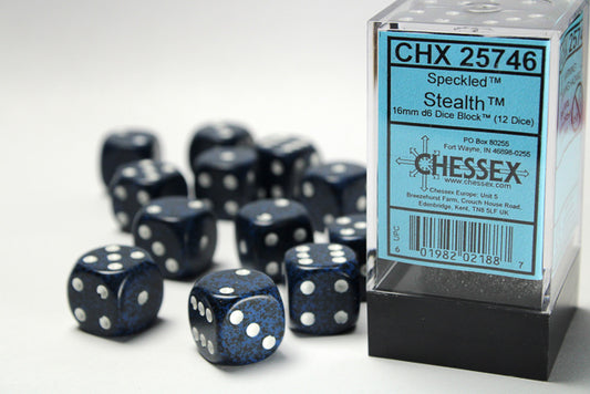 Chessex: Speckled Stealth 16mm D6 Dice Block (12 dice)