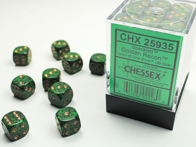 Chessex: Speckled Golden Recon 12mm D6 Dice Block (36 dice)