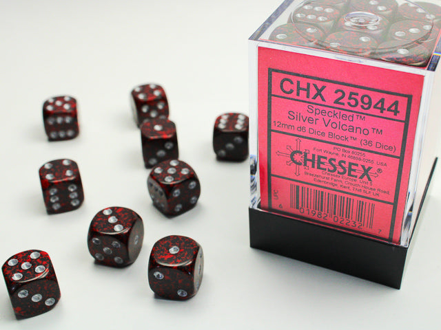 Chessex: Speckled Silver Volcano 12mm D6 Dice Block (36 dice)