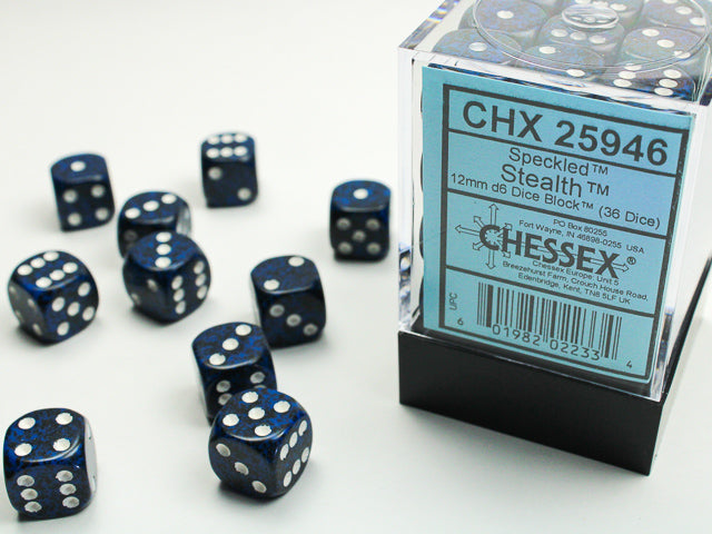 Chessex: Speckled Stealth 12mm D6 Dice Block (36 dice)