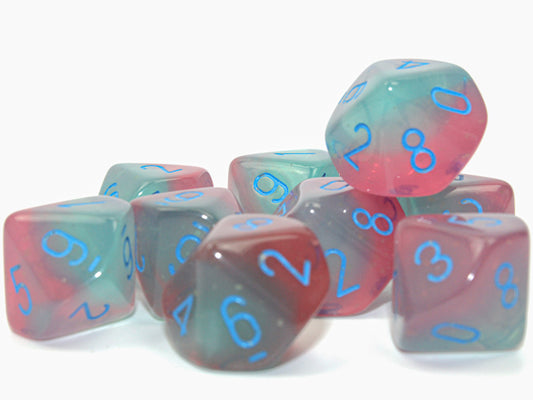 Chessex Gemini Gel Green-Pink/blue set of ten d10