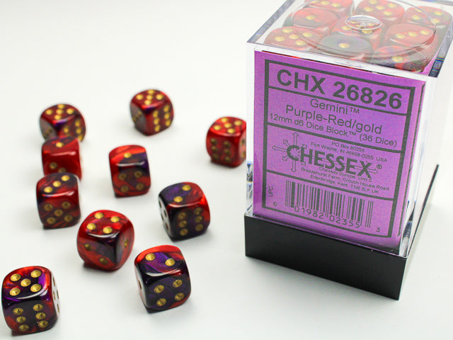 Chessex: Gemini Purple/Red 12mm D6 Dice Block (36 dice)