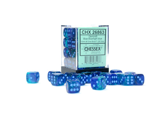 GEMINI Blue-Blue/Light Blue 12mm D6 Dice Block (36 dice)