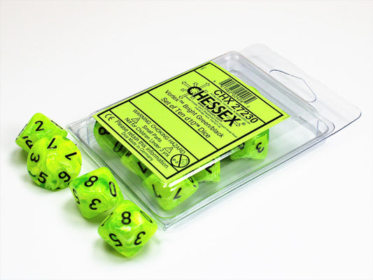 Vortex Bright Green/black Set of Ten d10s